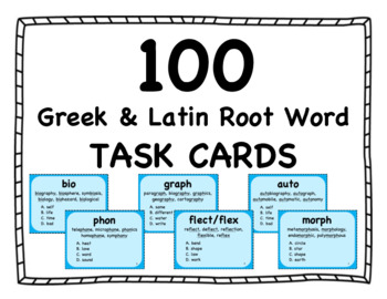 Preview of 100 Greek and Latin Root Word TASK CARDS