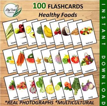 Preview of 100...HEALTHY FOOD FLASHCARDS from LilyVale Learning