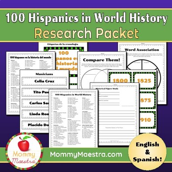 Preview of 100 Hispanics in World History Research Packet (100th Day)