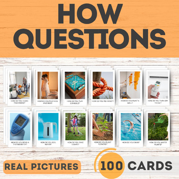 Preview of 100 How Questions Picture Card for Autism Comprehension Speech Therapy Sped ABA
