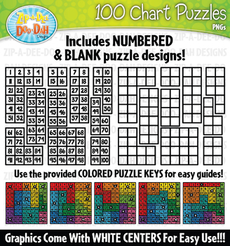 Preview of 100 Hundreds Charts Puzzles Clipart {Zip-A-Dee-Doo-Dah Designs}