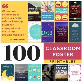 Preview of 100 Inspirational Classroom Poster Printables + Summer Prep + Bulletin Board