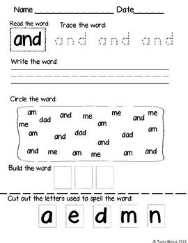 100 Kindergarten - First Sight Word Word Work Sheets By Trisha Blalack