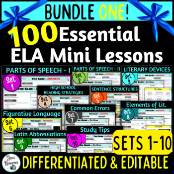 Preview of 100 MINI ELA LESSONS - Language Literacy Grammar and Study Skills - Bundle 1