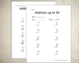 100 Math Addition Worksheets up to 50
