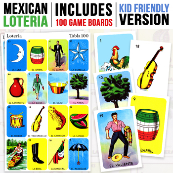 Preview of 100 Mexican Loteria Game Cards | Kid Friendly | Mexican Bingo