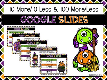 Preview of 10 More 10 Less  100 More 100 Less Halloween Google Slides for Distance Learning