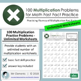100 Multiplication Practice Problems -  Unlimited Worksheets