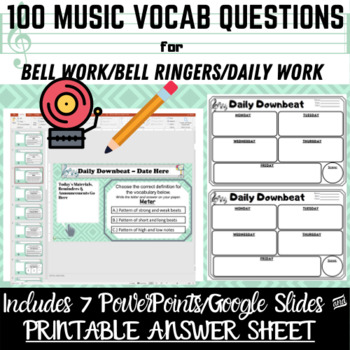 Preview of 100 Music Vocabulary Bell Ringers for Middle School Choir, Chorus,Band,Orchestra