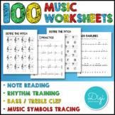 100 Music Worksheets - Notes and Rhythm - Bass and Treble 