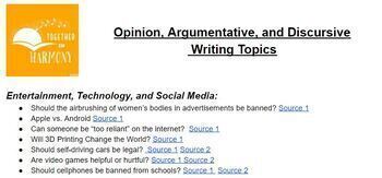 Preview of 100 Opinion, Persuasive, Argumentative, or Discursive Writing Topics 