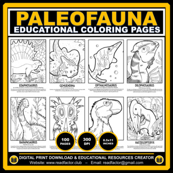 Preview of PALEOFAUNA 100 Educational Dinosaur Coloring Pages with Facts