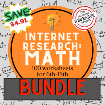 Preview of 100 Page Math Worksheet Bundle Internet Research for Middle and High School