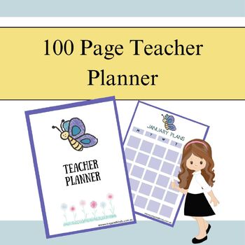 Preview of 100 Page Teacher Planner - Butterfly Themed