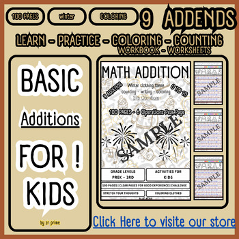 Preview of 100 Pages MATH ADDITION winter clothes Themed | K-3rd | 0 to 10 9 Addends