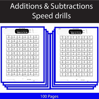 Preview of 100 Pages of worksheets speed drills, Subtraction and Addition / Math challenge