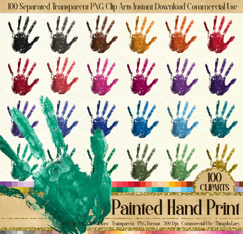 Preview of 100 Painted Hand Print PNG Digital Images