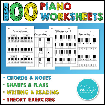 100 Piano Worksheets - Chords & Notes - Reading & Writing Activities