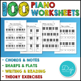 100 Piano Worksheets - Chords & Notes - Reading & Writing 