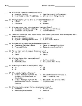 100 Question United States Citizenship Test Multiple Choice (actual  questions)