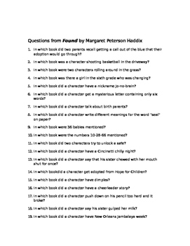 Preview of 100 Questions from Found by Margaret Peterson Haddix