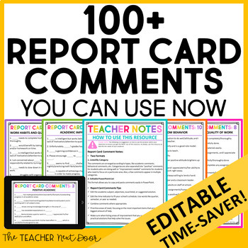 Preview of 100 Report Card Comments Editable Student Feedback for Parent Teacher Conference