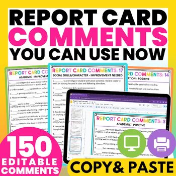 Preview of Editable Report Card Comments Student Feedback Parent Teacher Conference Digital