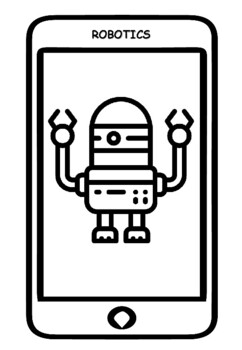 Preview of 100 Robotics Coloring Pages & Bulletin Board Letters Kit, iPhone Art Activity