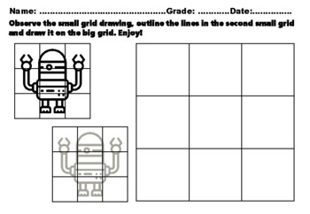 Preview of 100 Robotics Easy Grid Drawing Activities, Robotics Art Sub Plan