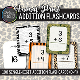 100 Safari Animal Print Single-Digit Addition Flashcards (0-9)