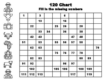 Preview of 100, Safari Common Core Grade 1 Math Activities, 120 Chart Activities, 100 Fill