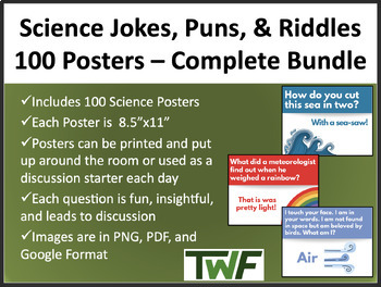 Preview of 100 Science Jokes, Puns, and Riddles Bundle - Classroom Posters