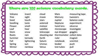 102 Science Word Wall Words by Kindergarten Princess | TpT