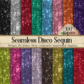 Preview of 100 Seamless Glowing Bling Bling Disco Sequin Digital Papers