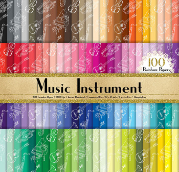 Preview of 100 Seamless Hand Drawn Music Instrument Digital Papers