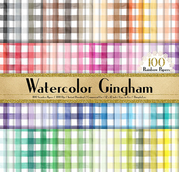 Preview of 100 Seamless Watercolor Gingham Digital Papers