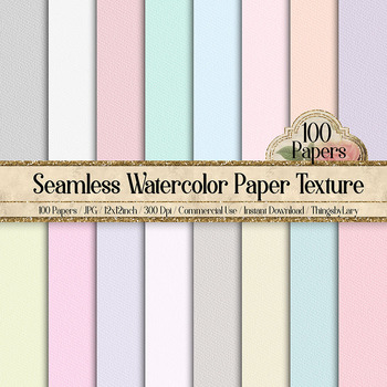 100 Seamless Watercolor Paper Rough Texture Digital Papers by ThingsbyLary