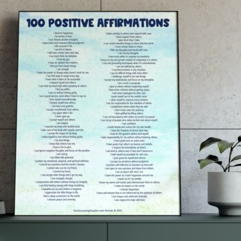 Preview of 100 Self Confidence Boosting Positive Affirmations for Students and Staff