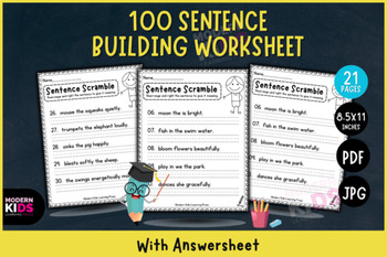 Preview of 100 Sentence Building Worksheet for Kids