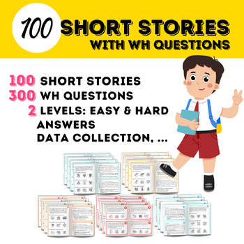 Preview of 100 Short Stories Bundle 1 with WH Questions Reading Speech Therapy ABA Autism