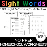 100 Sight Words Packet (Homeschool) NO PREP