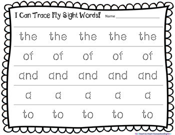 100 Sight Words Tracing Worksheets by Heart-to-Heart Homeschooling