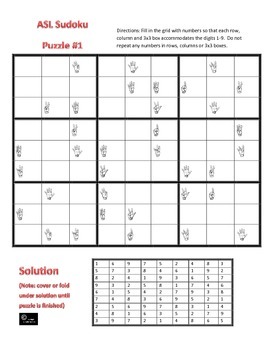 Preview of 100 Sign Language (ASL) Sudoku Puzzles