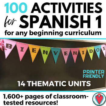 Preview of 100 Spanish Activities, Lessons, Games, Worksheets for Spanish 1 Curriculum