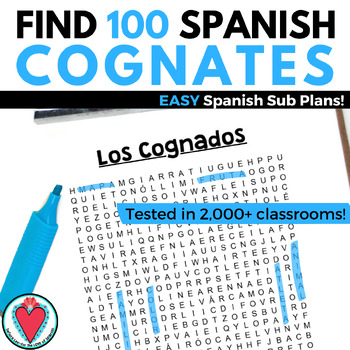Preview of 100 Spanish Cognates Word Search Beginning Spanish Vocabulary Worksheet