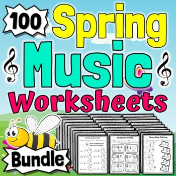 Preview of 100 Spring Music Worksheets | Clef Notation Rhythm Composition & More