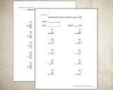 100 Subtraction Worksheets - numbers up to 100
