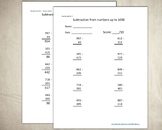 100 Subtraction Worksheets - numbers up to 1000