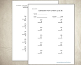100 Subtraction Worksheets - numbers up to 30