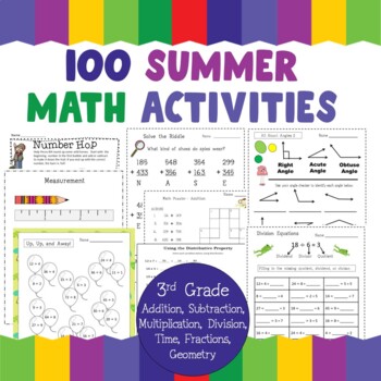 Preview of 100 Summer Math Activities 3rd Grade